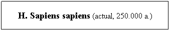 Cuadro de texto: H. Sapiens sapiens (actual, 250.000 a.)
